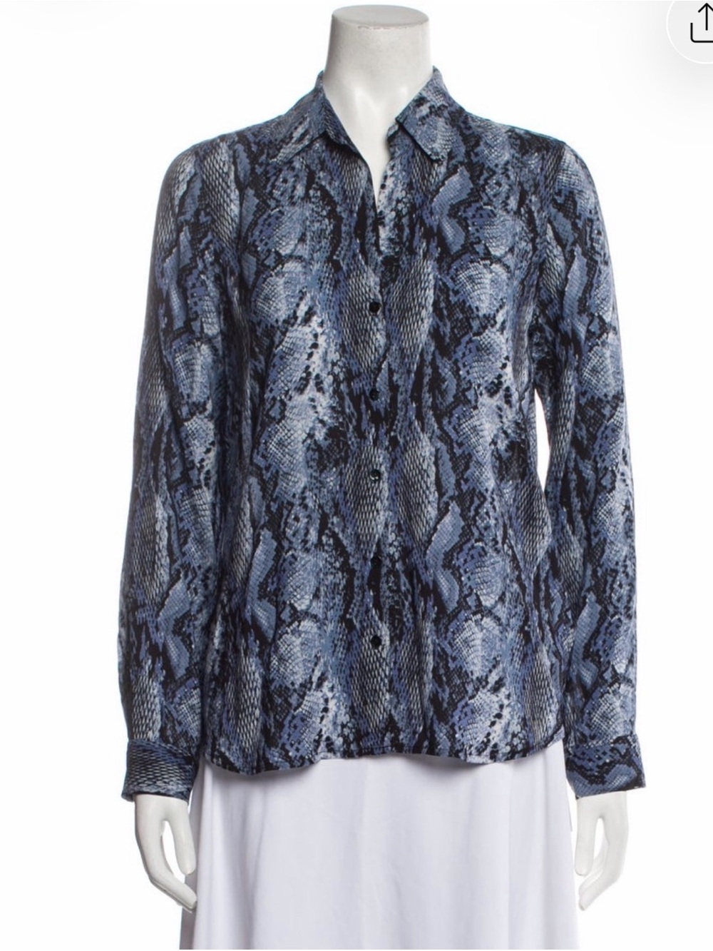 L'AGENCE Silk Blue Snake-Print Button Down Shirt
